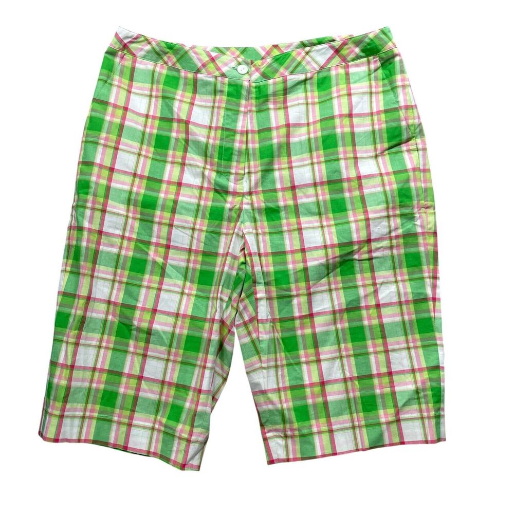 EP Pro New York 10 Bermuda Shorts Green‎ Plaid Pockets Cotton Spandex